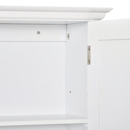 Bathroom Wall Cabinet with 2 Doors Adjustable Inner Shelf and Open Compartment Suspended Auxiliary Furniture Multi-Purpose for Kitchen 60x20x70.5 cm White