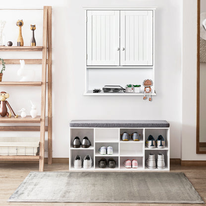 Bathroom Wall Cabinet with 2 Doors Adjustable Inner Shelf and Open Compartment Suspended Auxiliary Furniture Multi-Purpose for Kitchen 60x20x70.5 cm White