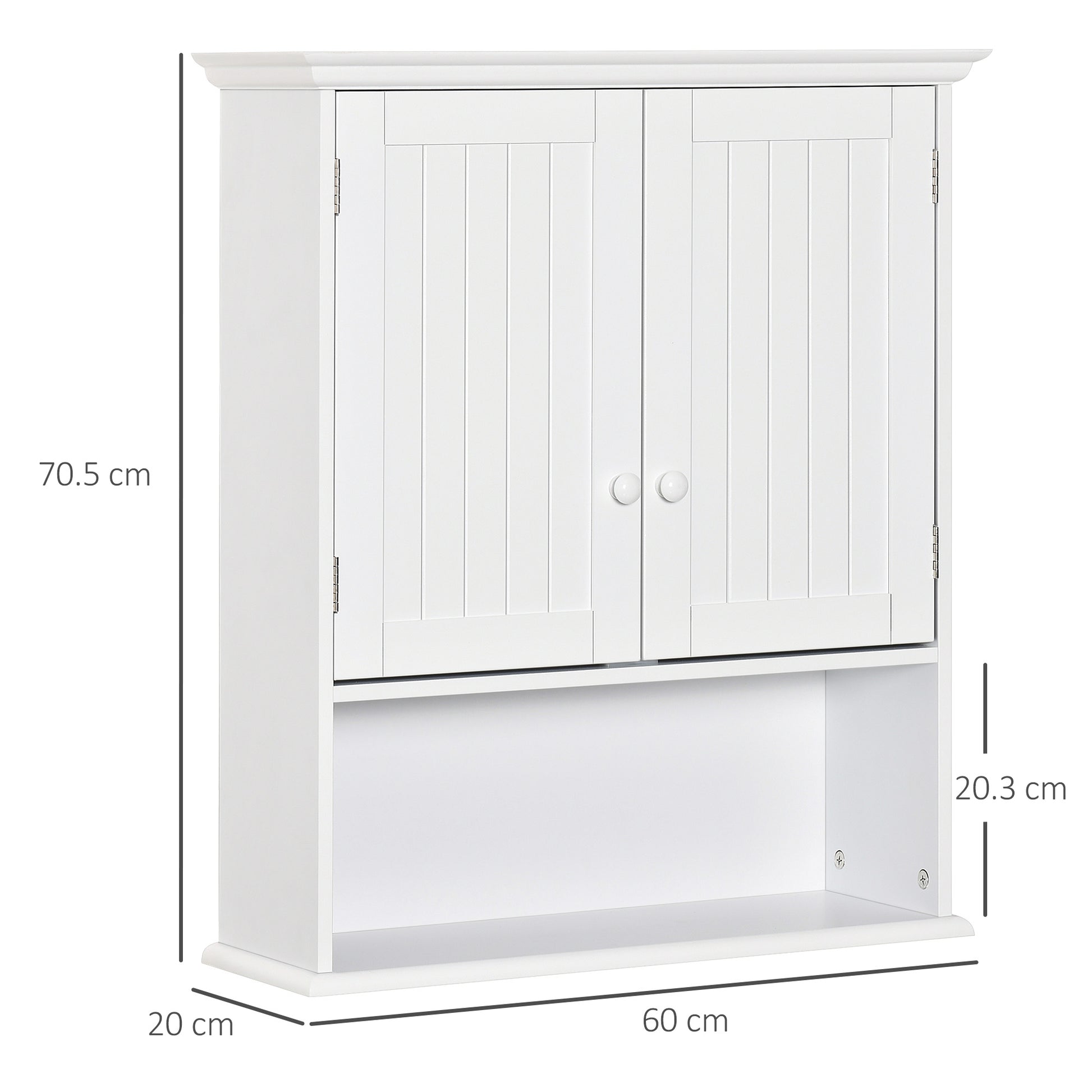 Bathroom Wall Cabinet with 2 Doors Adjustable Inner Shelf and Open Compartment Suspended Auxiliary Furniture Multi-Purpose for Kitchen 60x20x70.5 cm White
