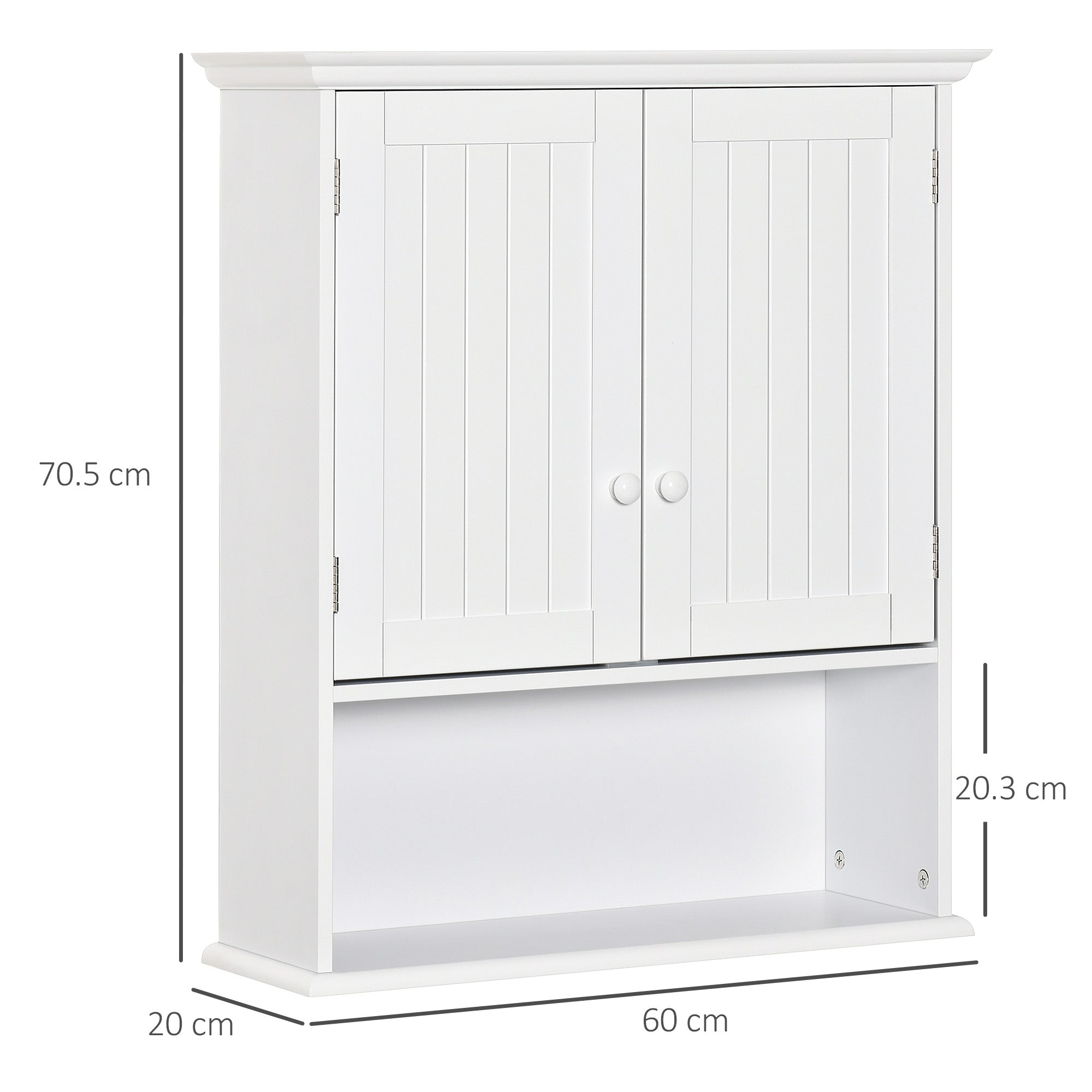Bathroom Wall Cabinet with 2 Doors Adjustable Inner Shelf and Open Compartment Suspended Auxiliary Furniture Multi-Purpose for Kitchen 60x20x70.5 cm White