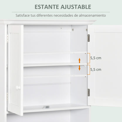 Bathroom Wall Cabinet with 2 Doors Adjustable Inner Shelf and Open Compartment Suspended Auxiliary Furniture Multi-Purpose for Kitchen 60x20x70.5 cm White