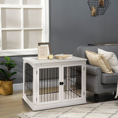 Dog Cage for Home, Dog House with 2 Entrances, Lockable Dog Box, Dog House for Small Dogs, White, 58.5 x 81 x 66 cm