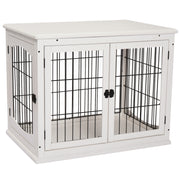 Dog Cage for Home, Dog House with 2 Entrances, Lockable Dog Box, Dog House for Small Dogs, White, 58.5 x 81 x 66 cm