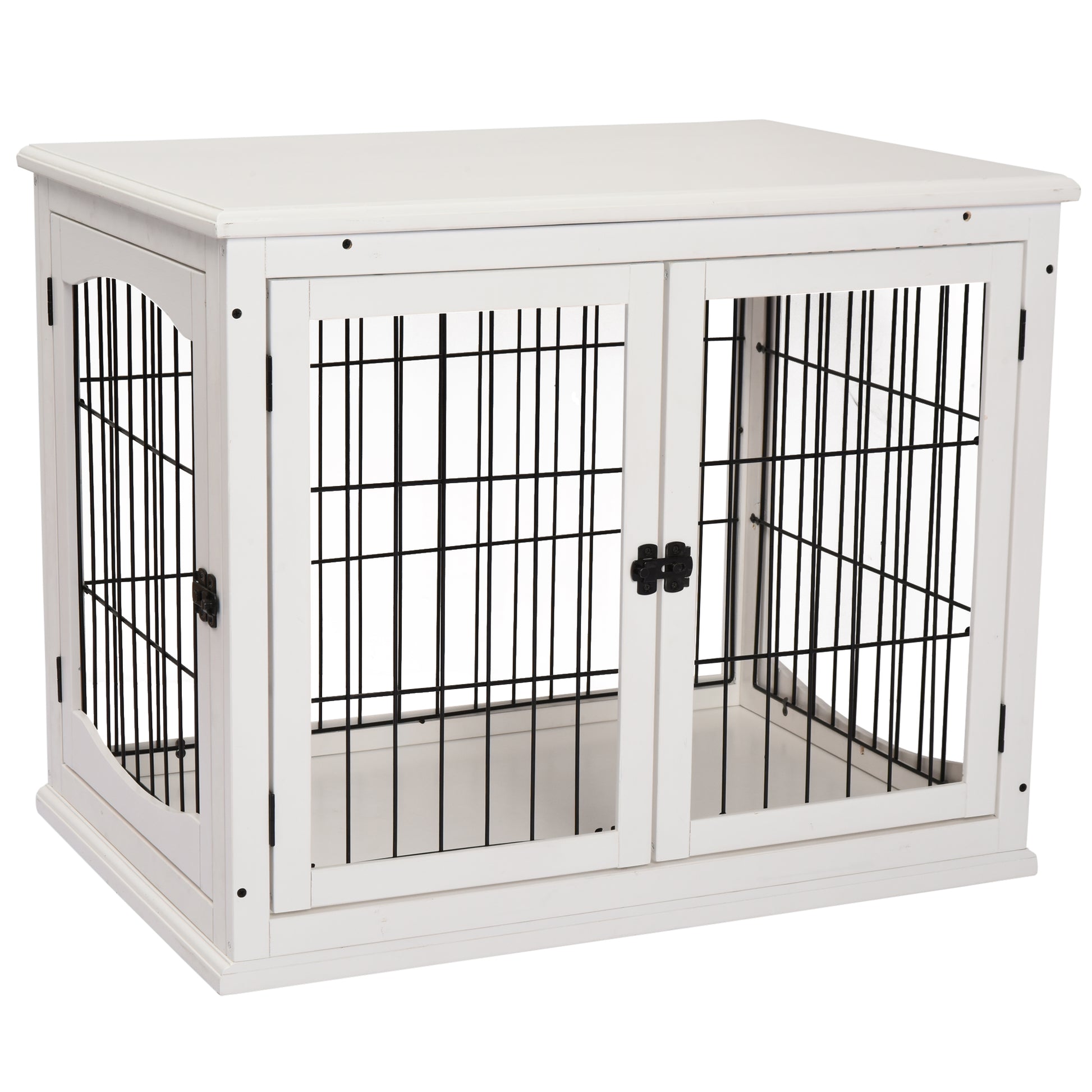Dog Cage for Home, Dog House with 2 Entrances, Lockable Dog Box, Dog House for Small Dogs, White, 58.5 x 81 x 66 cm