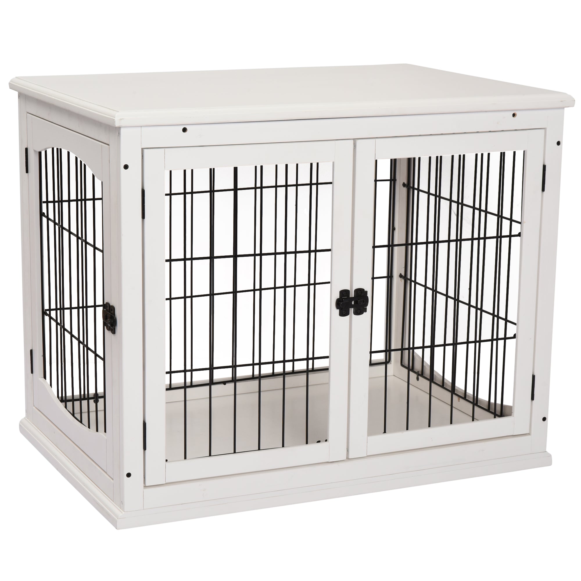 Dog Cage for Home, Dog House with 2 Entrances, Lockable Dog Box, Dog House for Small Dogs, White, 58.5 x 81 x 66 cm