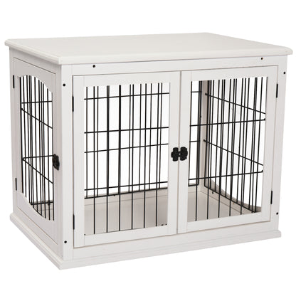 Dog Cage for Home, Dog House with 2 Entrances, Lockable Dog Box, Dog House for Small Dogs, White, 58.5 x 81 x 66 cm