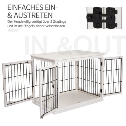 Dog Cage for Home, Dog House with 2 Entrances, Lockable Dog Box, Dog House for Small Dogs, White, 58.5 x 81 x 66 cm