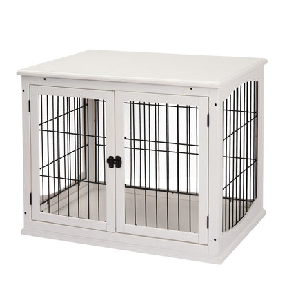 Dog Cage for Home, Dog House with 2 Entrances, Lockable Dog Box, Dog House for Small Dogs, White, 58.5 x 81 x 66 cm