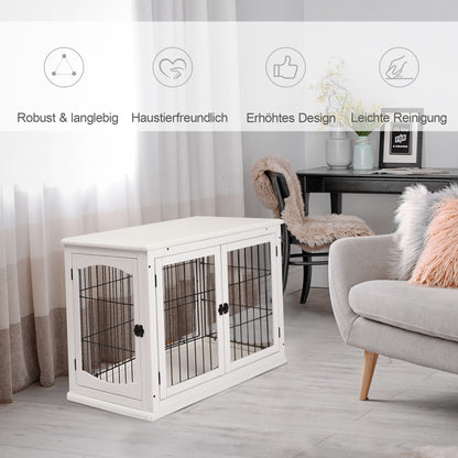 Dog Cage for Home, Dog House with 2 Entrances, Lockable Dog Box, Dog House for Small Dogs, White, 58.5 x 81 x 66 cm