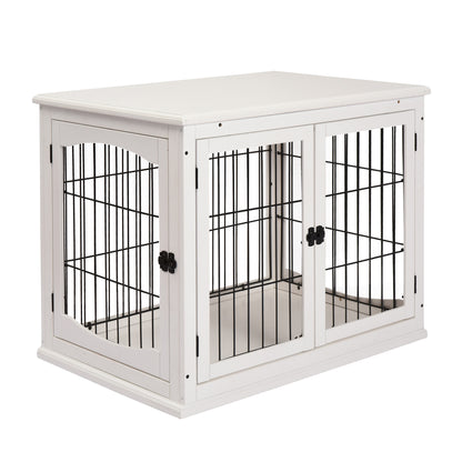 Dog Cage for Home, Dog House with 2 Entrances, Lockable Dog Box, Dog House for Small Dogs, White, 58.5 x 81 x 66 cm