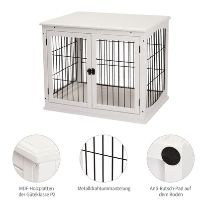 Dog Cage for Home, Dog House with 2 Entrances, Lockable Dog Box, Dog House for Small Dogs, White, 58.5 x 81 x 66 cm