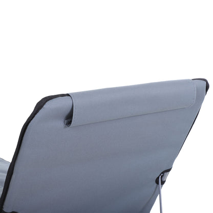 Set of 2 Foldable Beach Mats with Reclining Backrest in 5 Levels Headrest and Carry Bag 134x48x33-43 cm Gray