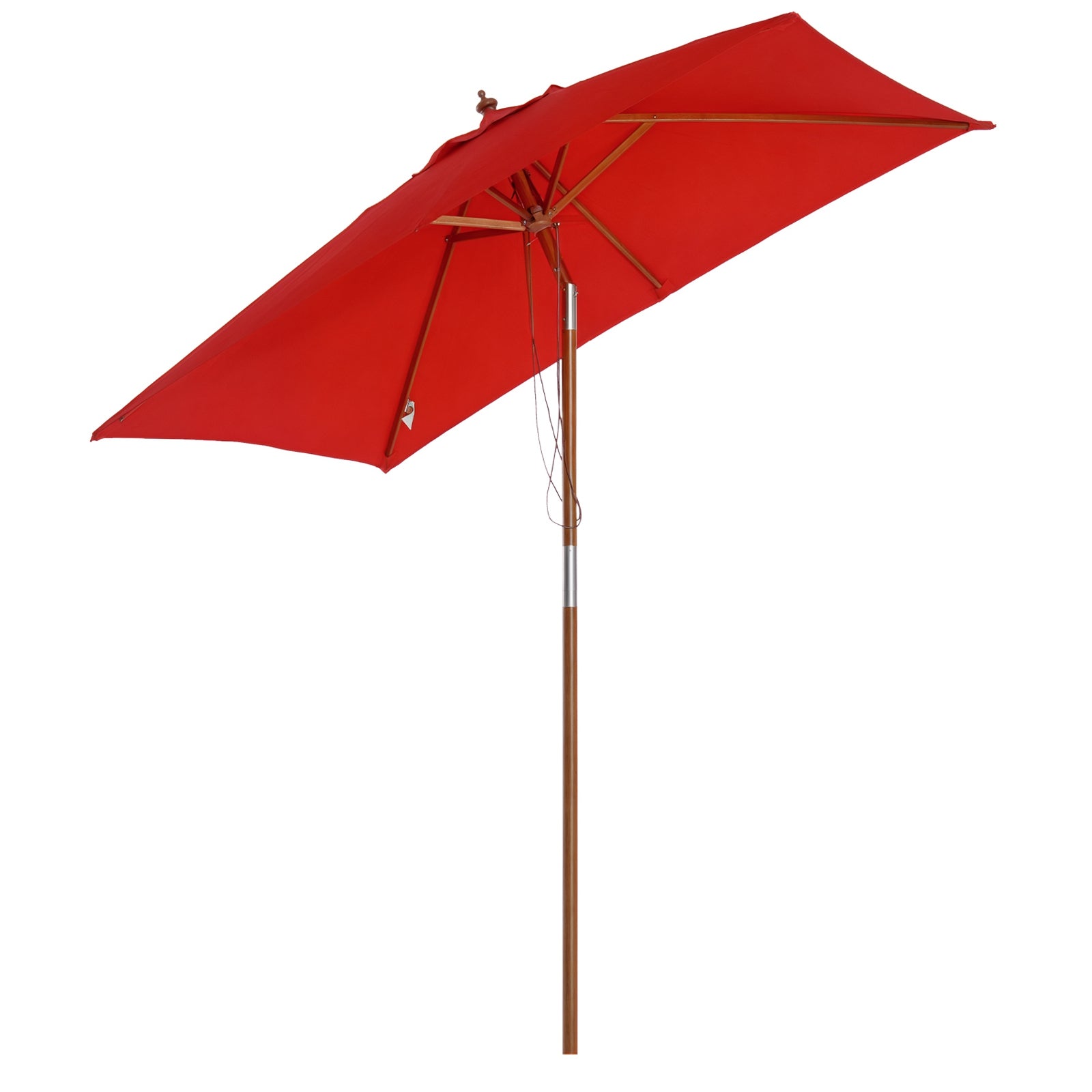 Outdoor Garden Parasol Rectangular Tilting Bamboo High Density Polyester 2L x 1.5W x 2.3H m Red