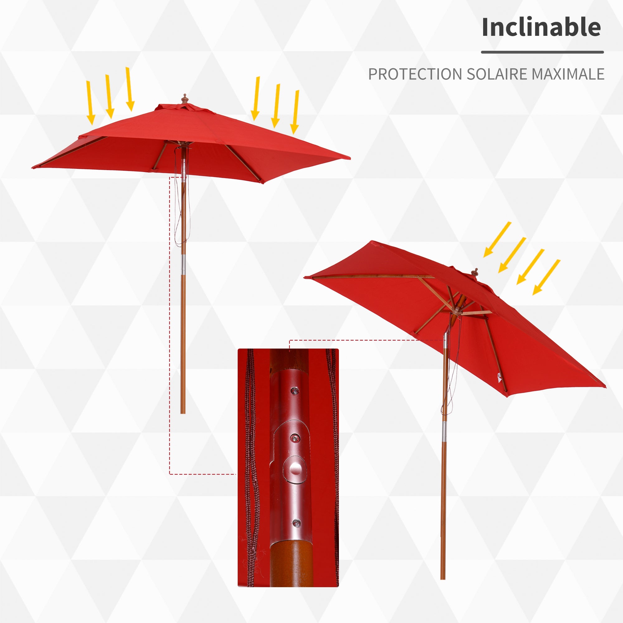 Outdoor Garden Parasol Rectangular Tilting Bamboo High Density Polyester 2L x 1.5W x 2.3H m Red