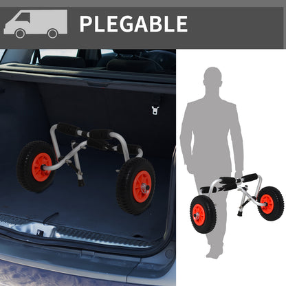 Folding Transport Cart for Kayak Load 75 kg Universal Fit with Wheels for Canoe Boat 57.5x33x24 cm Silver