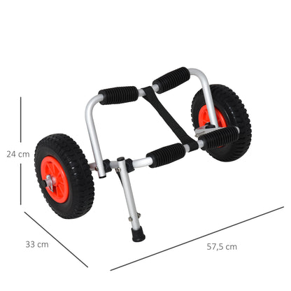Folding Transport Cart for Kayak Load 75 kg Universal Fit with Wheels for Canoe Boat 57.5x33x24 cm Silver