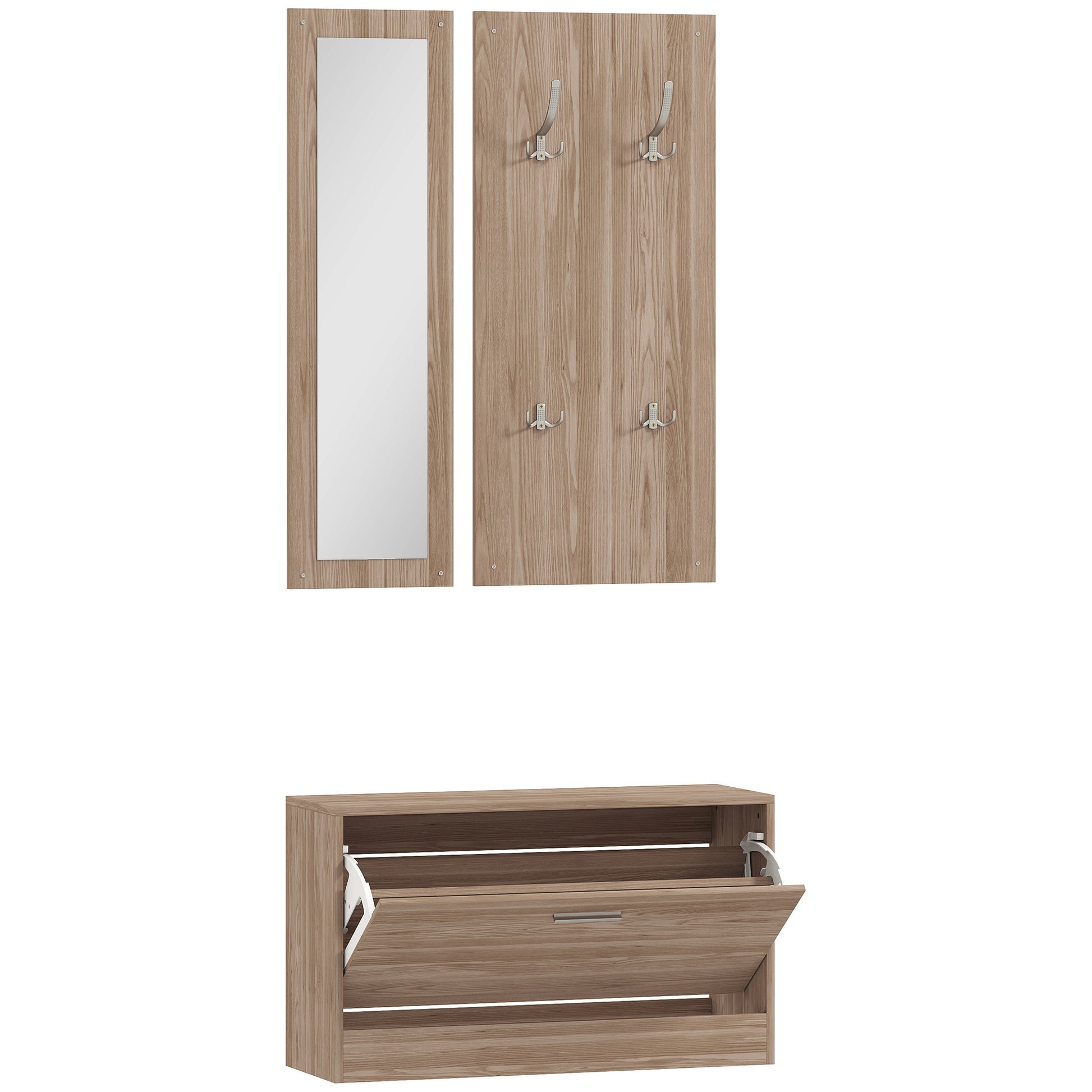 3-Piece Entryway Furniture Set with Bench Shoe Rack, Wall Coat Rack, and Mirror, Wardrobe for Bedroom and Hallway in Wood, 80x27x46.5 cm, Dark Brown