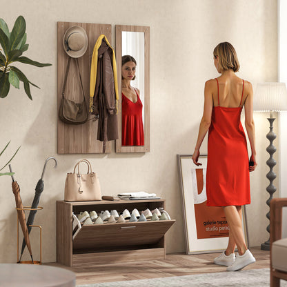 3-Piece Entryway Furniture Set with Bench Shoe Rack, Wall Coat Rack, and Mirror, Wardrobe for Bedroom and Hallway in Wood, 80x27x46.5 cm, Dark Brown