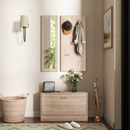 3-Piece Entryway Furniture Set with Bench Shoe Rack, Wall Coat Rack, and Mirror, Wardrobe for Bedroom and Hallway in Wood, 80x27x46.5 cm, Dark Brown