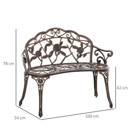 2-Seat Metal Garden Bench, Vintage Floral Park Bench, Bronze
