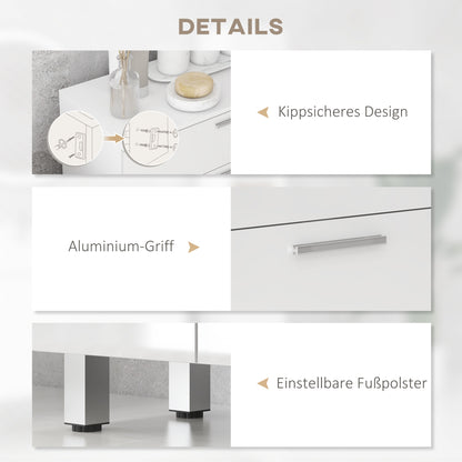 Bathroom Cabinet Side Cabinet with 2 High Gloss White Drawers, Door, Bathroom Cabinet with Adjustable Shelf, Storage Cabinet for Living Room 60 x 30 x 93 cm