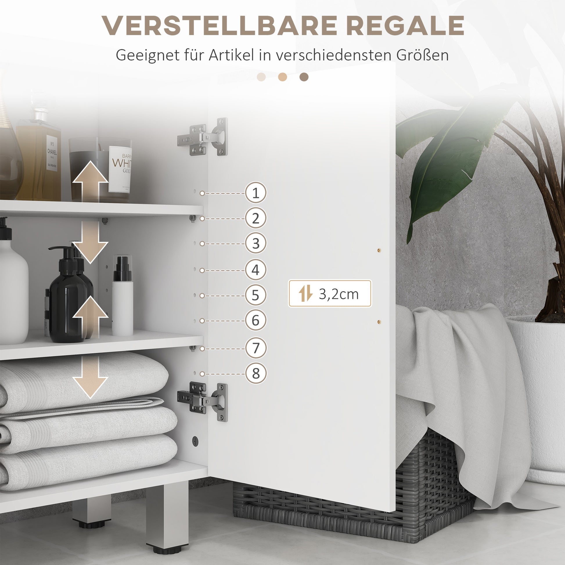 Bathroom Cabinet Side Cabinet with 2 High Gloss White Drawers, Door, Bathroom Cabinet with Adjustable Shelf, Storage Cabinet for Living Room 60 x 30 x 93 cm