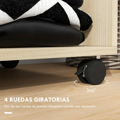 Wardrobe with Wheels Open Design Wardrobe with Hanging Rail Shelves Organizer for Bedroom Clothes 60x40x128 cm Natural Wood