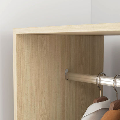 Wardrobe with Wheels Open Design Wardrobe with Hanging Rail Shelves Organizer for Bedroom Clothes 60x40x128 cm Natural Wood