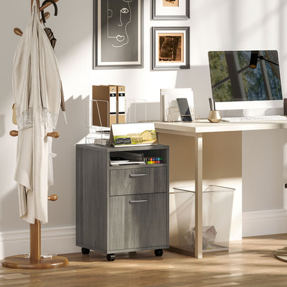 Office File Cabinet with Drawer, Cupboard, Locking Casters & Open Shelf — Fits Letter/Legal/A4, 15.7"x13.8"x23.6", Gray