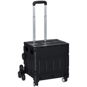 Folding Shopping Trolley, Shopping Cart with Adjustable Telescopic Handle, Stair Climber with Lid, Transport Cart up to 80 kg Capacity, Black