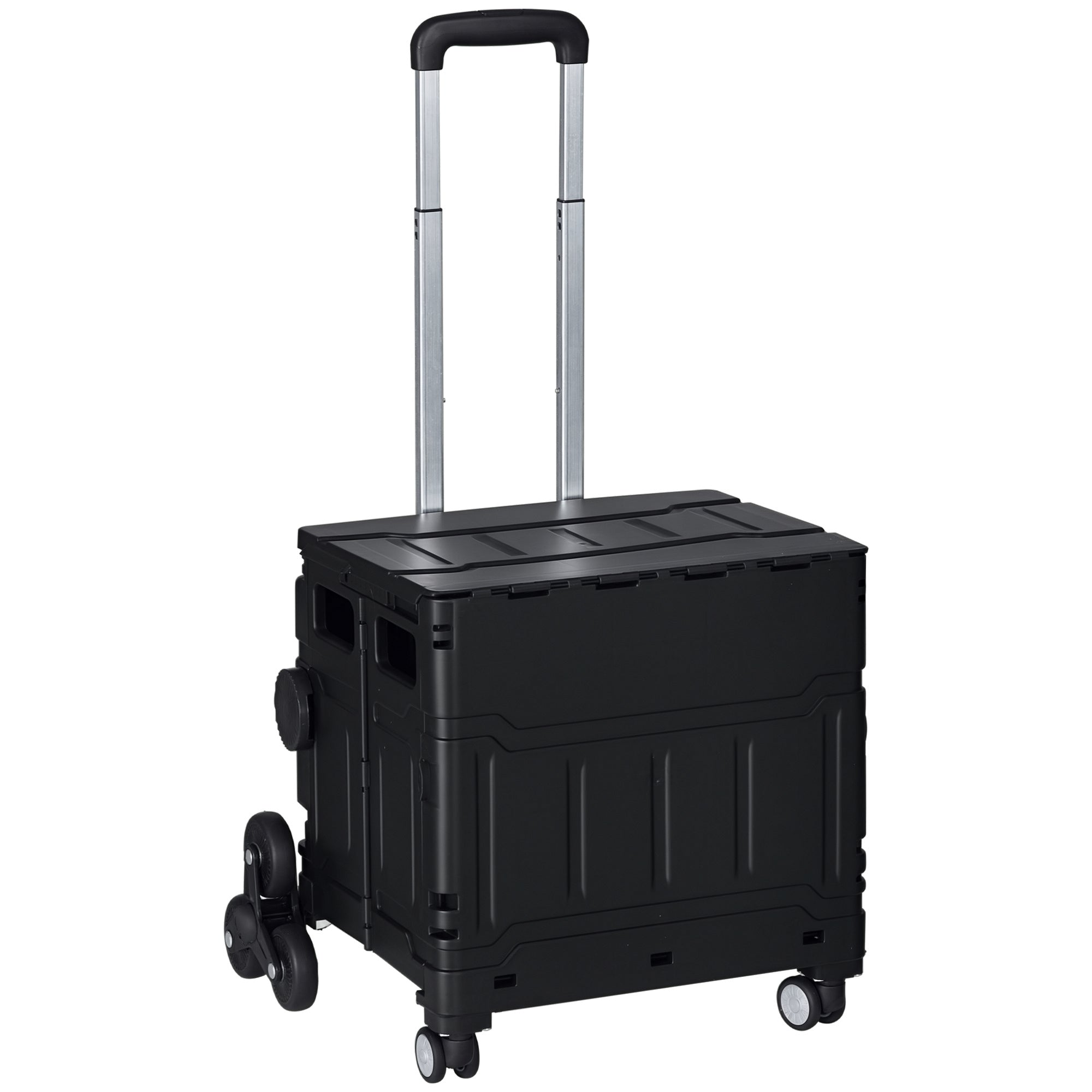 Folding Shopping Trolley, Shopping Cart with Adjustable Telescopic Handle, Stair Climber with Lid, Transport Cart up to 80 kg Capacity, Black