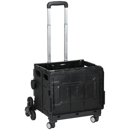 Folding Shopping Trolley, Shopping Cart with Adjustable Telescopic Handle, Stair Climber with Lid, Transport Cart up to 80 kg Capacity, Black
