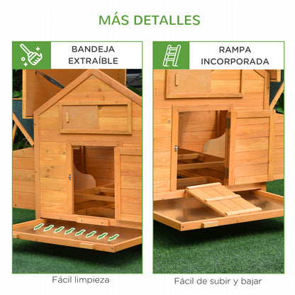 Outdoor Chicken Coop Wooden Chicken Coop for 2-4 Chickens with 2 Nests Removable Tray Hinged Roof 150x100x96.5 cm Natural