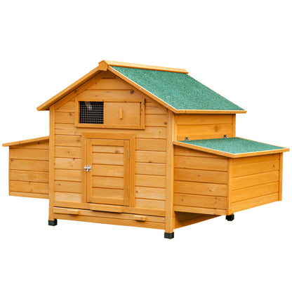 Outdoor Chicken Coop Wooden Chicken Coop for 2-4 Chickens with 2 Nests Removable Tray Hinged Roof 150x100x96.5 cm Natural