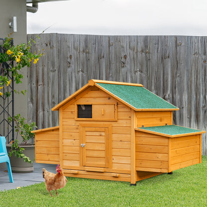Outdoor Chicken Coop Wooden Chicken Coop for 2-4 Chickens with 2 Nests Removable Tray Hinged Roof 150x100x96.5 cm Natural