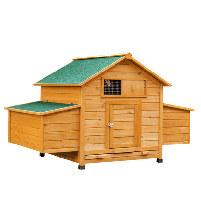 Outdoor Chicken Coop Wooden Chicken Coop for 2-4 Chickens with 2 Nests Removable Tray Hinged Roof 150x100x96.5 cm Natural