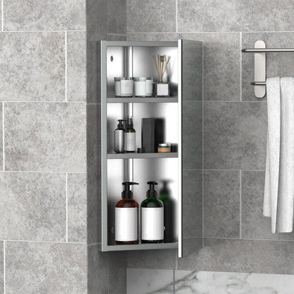 Bathroom Mirror Cabinet Wall-Mounted Corner Toilet Cabinet with 2 Shelves dim. 30W x 18.4D x 60H cm Stainless Steel.