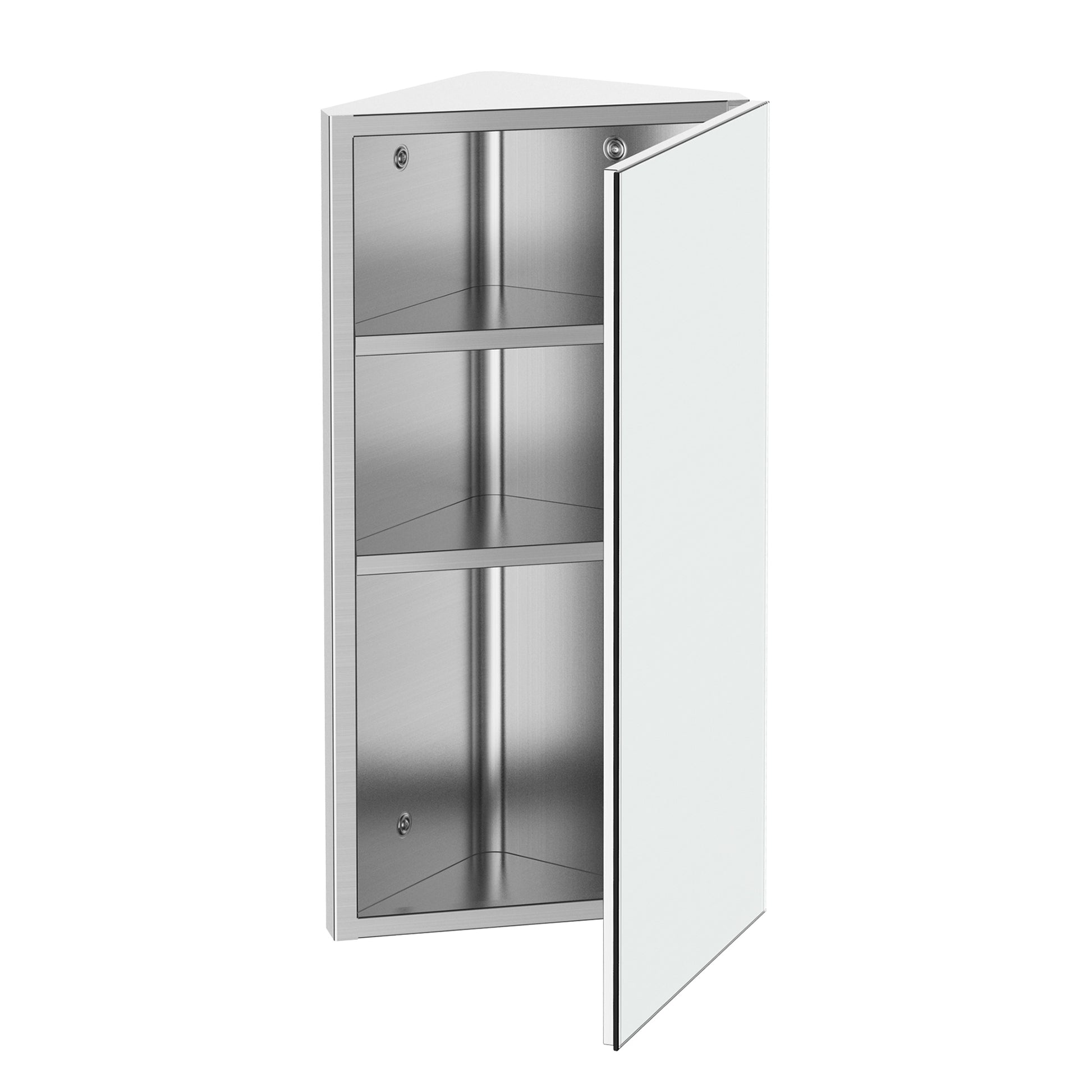 Bathroom Mirror Cabinet Wall-Mounted Corner Toilet Cabinet with 2 Shelves dim. 30W x 18.4D x 60H cm Stainless Steel.