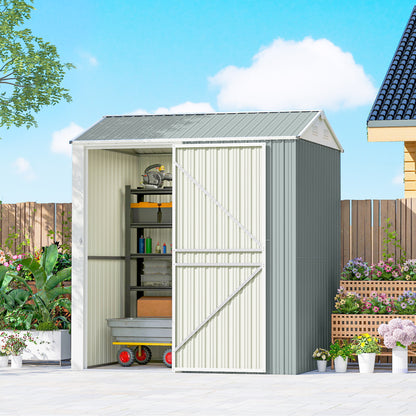 Metal Tool Shed 3.5 m² – Tall Lockable Garden Shed with Gable Roof, Vents & Gloves Included, 209 x 177 x 236 cm, Light Gray
