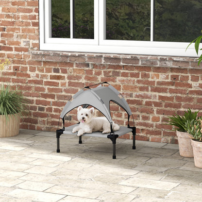 Elevated Dog Bed with Canopy, Pet Bed, Outdoor Dog Lounge with Roof, Breathable, for Small and Mini Dogs Light Grey Oxford 61 x 46 x 63 cm