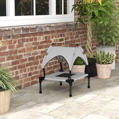 Elevated Dog Bed with Canopy, Pet Bed, Outdoor Dog Lounge with Roof, Breathable, for Small and Mini Dogs Light Grey Oxford 61 x 46 x 63 cm