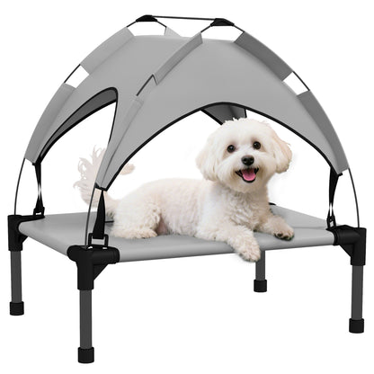 Elevated Dog Bed with Canopy, Pet Bed, Outdoor Dog Lounge with Roof, Breathable, for Small and Mini Dogs Light Grey Oxford 61 x 46 x 63 cm