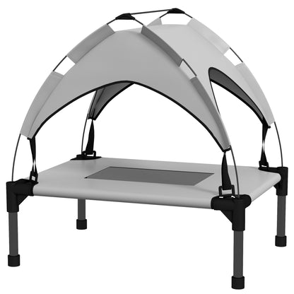Elevated Dog Bed with Canopy, Pet Bed, Outdoor Dog Lounge with Roof, Breathable, for Small and Mini Dogs Light Grey Oxford 61 x 46 x 63 cm