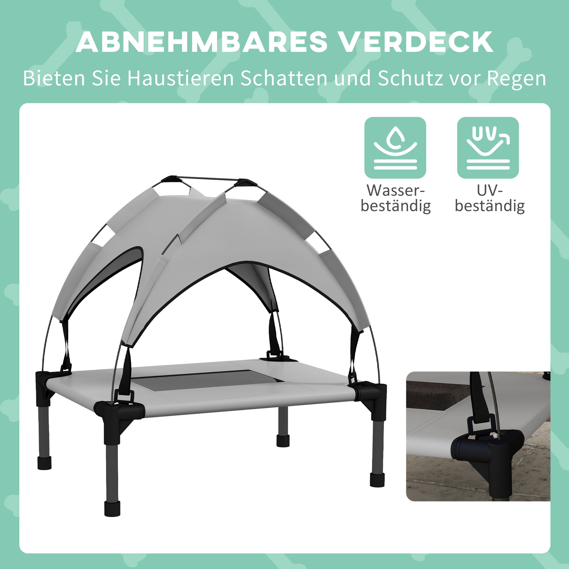 Elevated Dog Bed with Canopy, Pet Bed, Outdoor Dog Lounge with Roof, Breathable, for Small and Mini Dogs Light Grey Oxford 61 x 46 x 63 cm