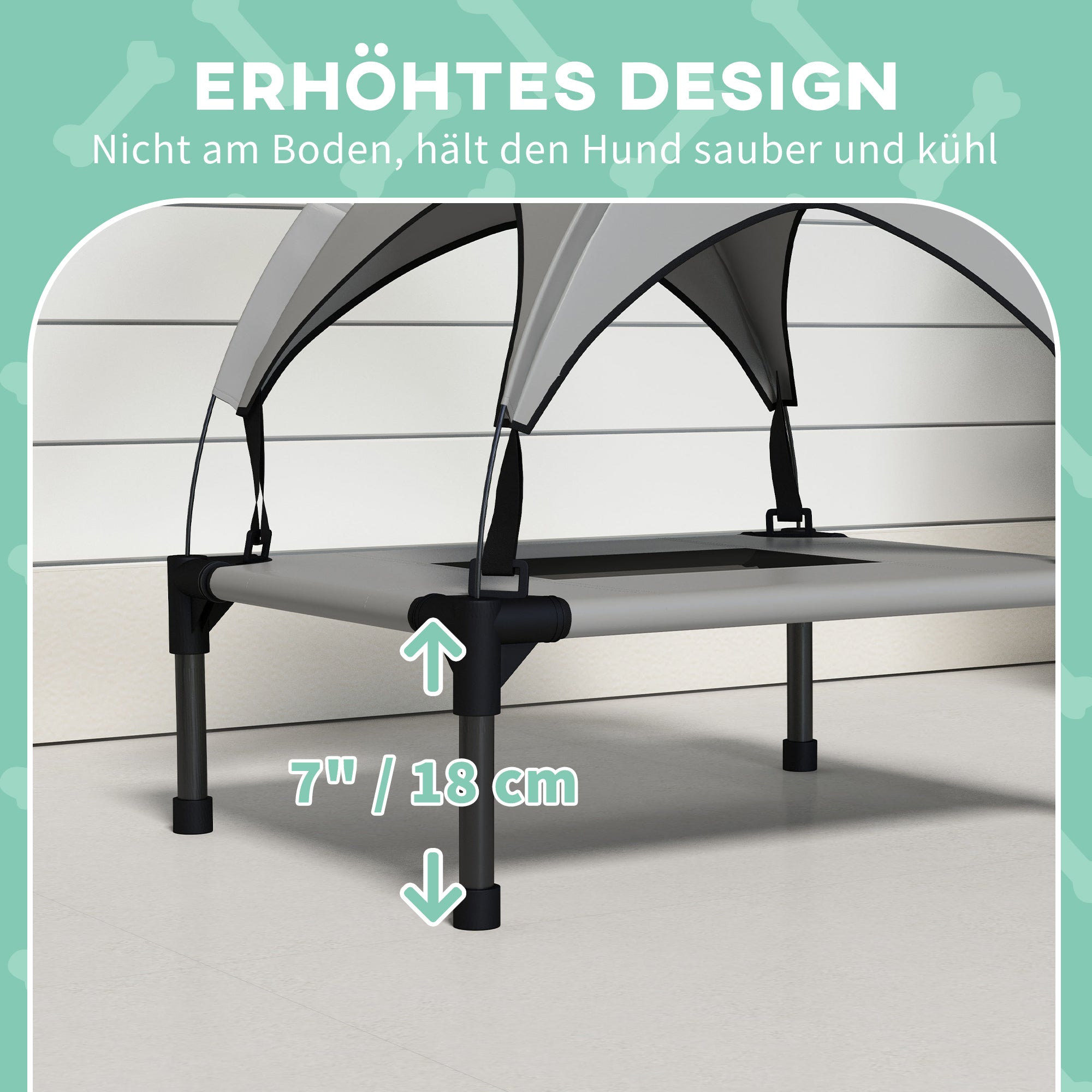 Elevated Dog Bed with Canopy, Pet Bed, Outdoor Dog Lounge with Roof, Breathable, for Small and Mini Dogs Light Grey Oxford 61 x 46 x 63 cm