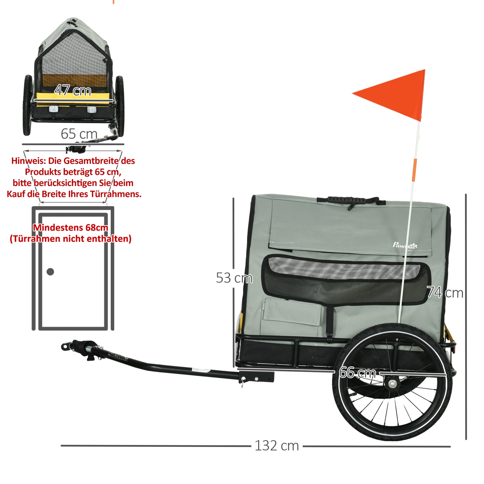 3-in-1 Dog Trailer Pet House, Cargo Trailer Dog Bike Trailer, Dog Wagon with Reflectors for Small Dogs up to 10 kg, Oxford, Gray