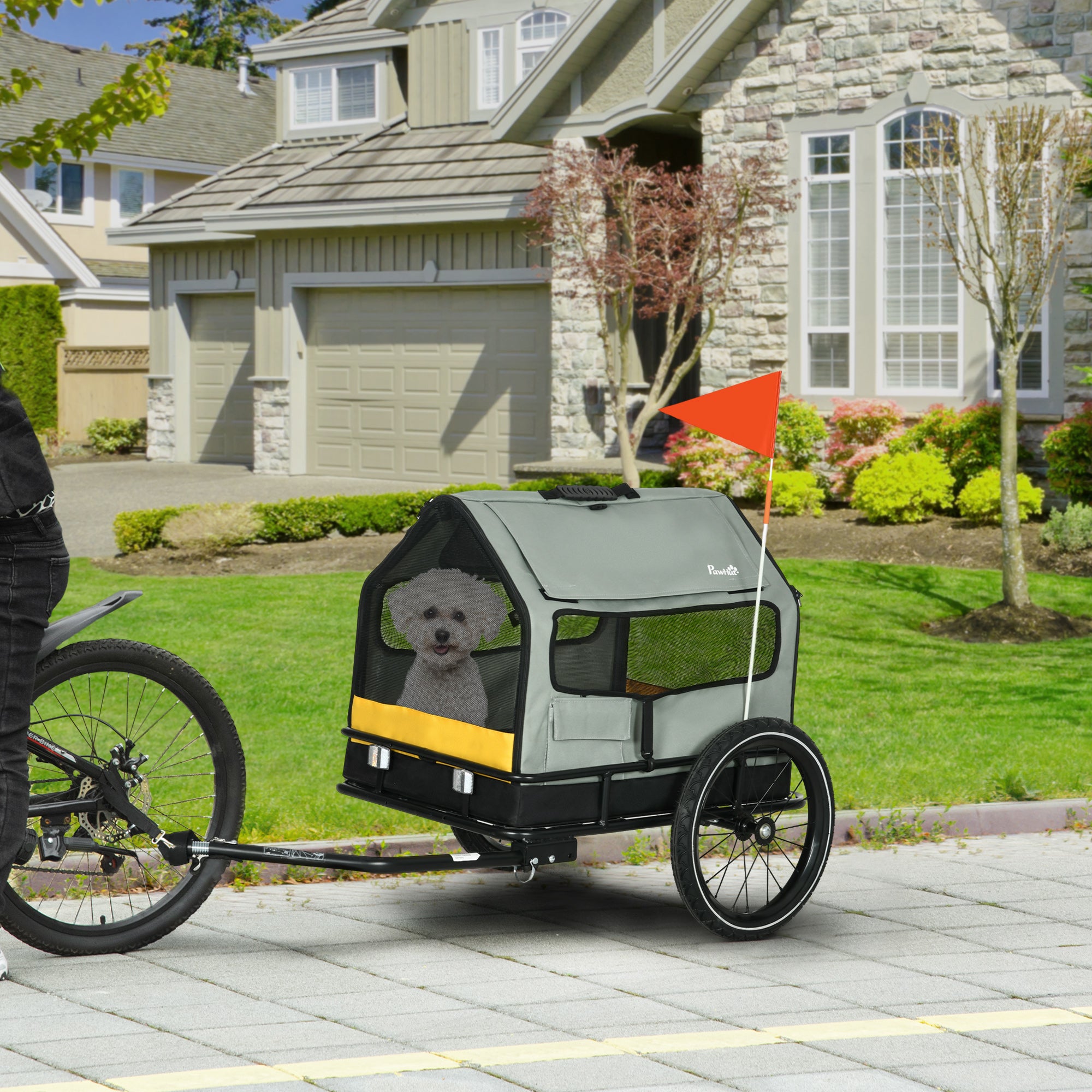 3-in-1 Dog Trailer Pet House, Cargo Trailer Dog Bike Trailer, Dog Wagon with Reflectors for Small Dogs up to 10 kg, Oxford, Gray