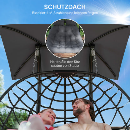 Hanging Chair with Foldable Stand Hanging Basket with Cushion Sunshade Canopy Poly Rattan Hanging Chair for 2 Persons Outdoor Hanging Swing Loadable up to 260kg Chair for Balcony Terrace Dark Gray