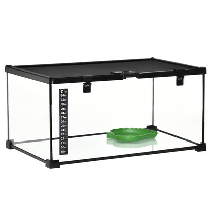 Terrarium for Reptiles Reptile Feeding Box Glass Terrarium Amphibians Arachnids with Thermometer Reptile Breeding Box Metal Black 50 x 30 x 25 cm