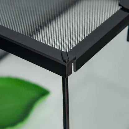 Terrarium for Reptiles Reptile Feeding Box Glass Terrarium Amphibians Arachnids with Thermometer Reptile Breeding Box Metal Black 50 x 30 x 25 cm